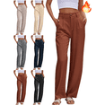 thumbnail image 1 of Mifsaly Trousers Pants for Women Petite Wide Leg Dressy Casual Pant Zipper Button Closure High Waist Work Trouser Business Fashion Officewear with Pockets, 1 of 8