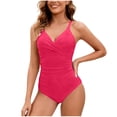 thumbnail image 1 of Mifsaly Tummy Control One Piece Swimsuit Women V Neck Twist Front Bathing Suit Ruched Slim Fit Monokini Full Coverage Summer Vacation Pool Party Elegant Swimwear XL, 1 of 5
