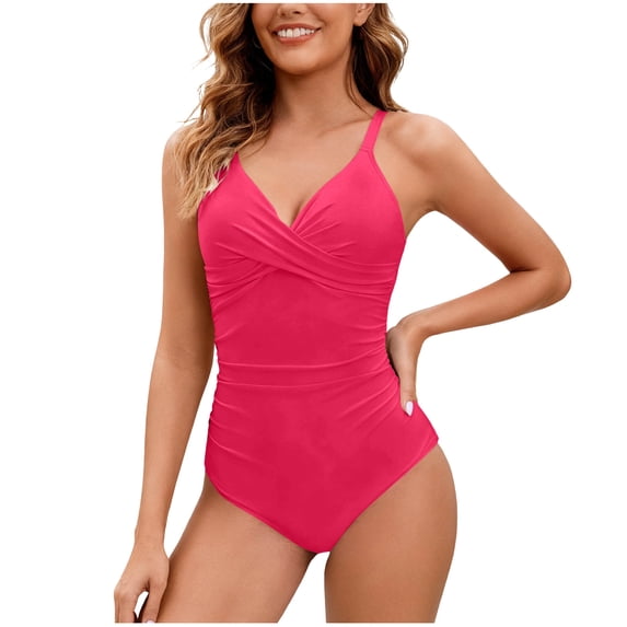 Mifsaly Tummy Control One Piece Swimsuit Women V Neck Twist Front Bathing Suit Ruched Slim Fit Monokini Full Coverage Summer Vacation Pool Party Elegant Swimwear XL
