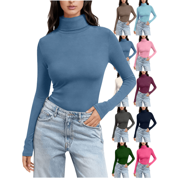 Mifsaly Turtle Necks Tops for Women Slim Fit Basic Layering Shirt Soft Stretch Mock Neck Blouse Going Out Winter Thermal Undershirts Tee Blue