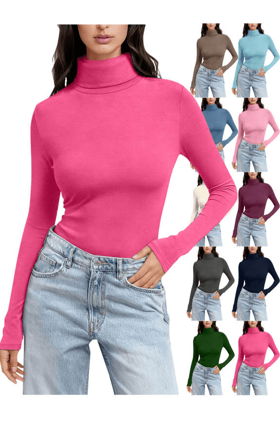 Turtle Necks Tops for Women Slim Fit Basic Layering Shirt Soft Stretch Mock Neck Blouse Going Out Winter Thermal Undershirts Tee