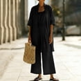 thumbnail image 1 of Mifsaly Two Piece Linen Sets for Women Open Front Long Cardigan and High Waisted Wide Leg Jumpsuits with Pockets Lightweight Flowy Summer Casual Vacation Matching Outfits Black,L, 1 of 8