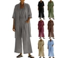thumbnail image 1 of Mifsaly Two Piece Linen Sets for Women Open Front Long Cardigan and High Waisted Wide Leg Jumpsuits with Pockets Lightweight Flowy Summer Casual Vacation Matching Outfits Gray,XXL, 1 of 8