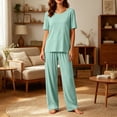 thumbnail image 1 of Mifsaly Two Piece Pajama Set for Women Short Sleeve Tops and Sleep Pants Comfortable Sleepwear Relaxed Fit Casual Nightwear Green,L, 1 of 7