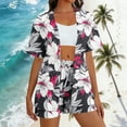 thumbnail image 1 of Mifsaly Two Piece Sets for Women Summer Tropical Print Vacation Beach Matching Clothing Oversized Short Sleeve Open Front Cardigan & Drawstring High Waisted Shorts, 1 of 8