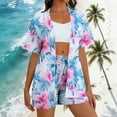 thumbnail image 1 of Mifsaly Two Piece Sets for Women Summer Tropical Print Vacation Beach Matching Clothing Oversized Short Sleeve Open Front Cardigan & Drawstring High Waisted Shorts, 1 of 8