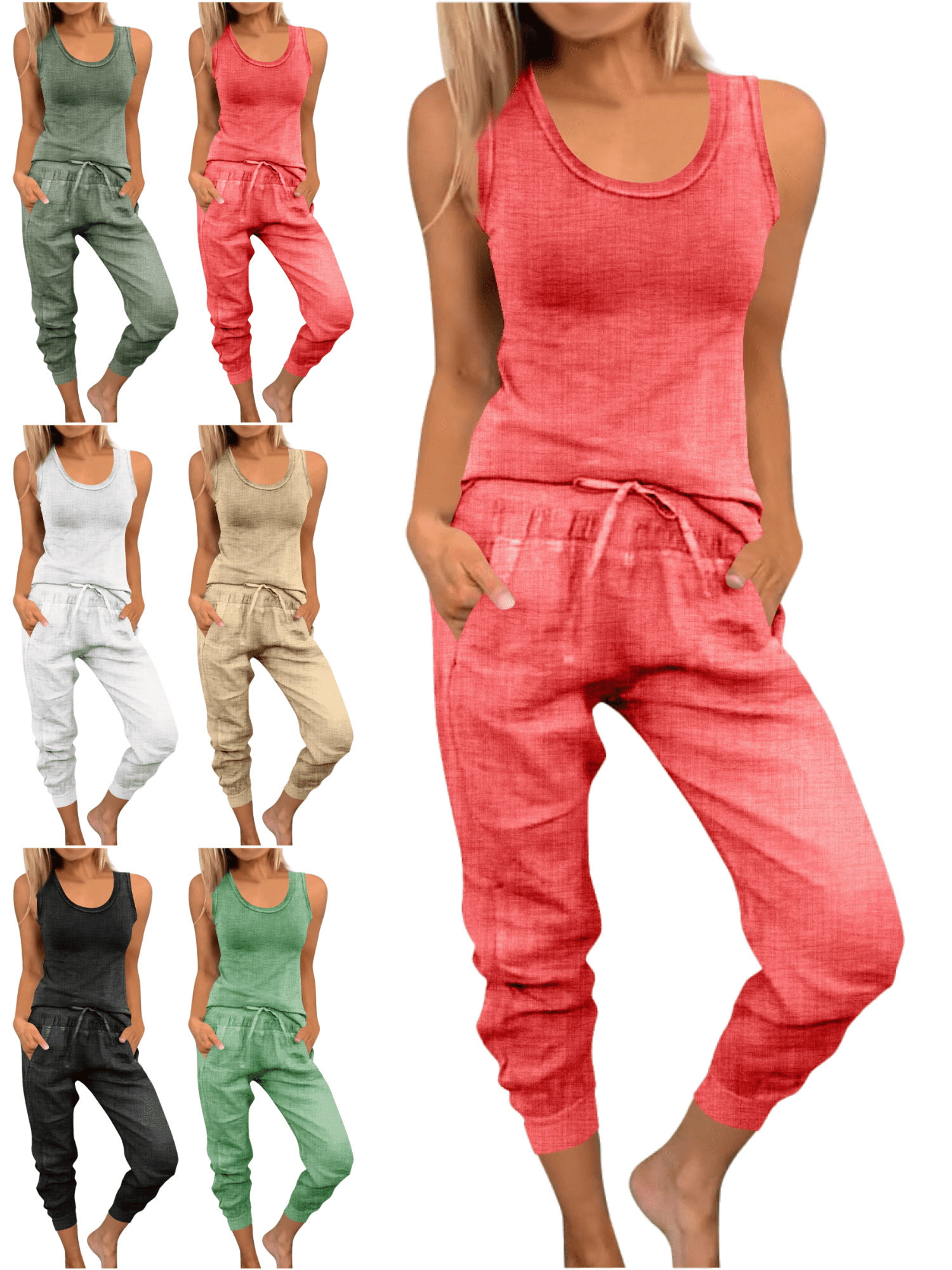 Mifsaly Two-Piece Summer Outfits for Women Linen Pant Sets 2 Piece ...