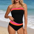 thumbnail image 1 of Mifsaly Two Piece Tankini Set Women Detachable Straps Strapless Top With Built In Bra Striped Trim Athletic Swimsuits Pool Beach Party Flattering Bathing Suit M, 1 of 5