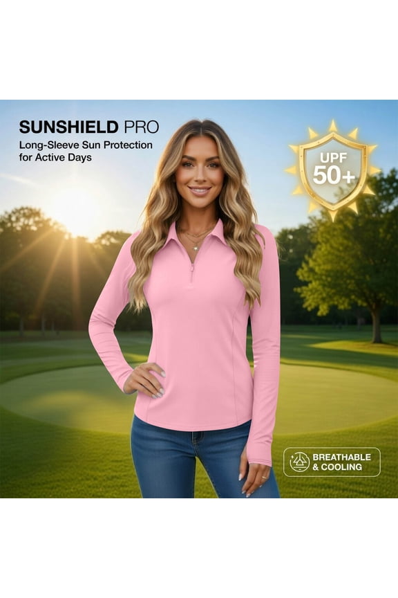 Upf 50+ Sun Protection Shirts for Women Lightweight Long Sleeve Collared Outdoor Fishing Golf Performance Workout Top with Thumb Holes XXL