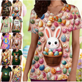 thumbnail image 1 of Mifsaly V-Neck Short Sleeve Scrub Tops Women Vintage Funny Bunny Eggs Graphic Easter Shirt Comfortable Healthcare Nursing Uniforms Festival Officewear with Pockets S, 1 of 6