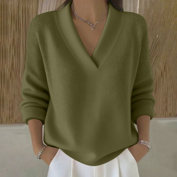 Mifsaly V Neck Sweaters for Women Plus Size Oversized Long Sleeve Pullover Sweaters Soft Comfy Casual Spring Fall Basic Tops Business Going Out Fashion Outfits S