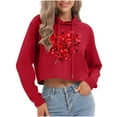 thumbnail image 1 of Mifsaly Valentine Crop Hoodie Women Hearts Print Long Sleeve Hooded Sweatshirt Loose Dressy Casual Pullover Tops Girls Girlfriend Gifts Shirts Outdoor Travel Spring Loungewear XL, 1 of 6