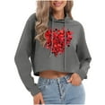 thumbnail image 1 of Mifsaly Valentine Crop Hoodie Women Hearts Print Long Sleeve Hooded Sweatshirt Loose Dressy Casual Pullover Tops Girls Girlfriend Gifts Shirts Outdoor Travel Spring Loungewear M, 1 of 6