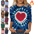 thumbnail image 1 of Mifsaly Valentine Shirts for Women 3/4 Sleeve Hearts Print Shirts Striped Loose Tunic Crewneck T-Shirts Cozy Breathable Pullover Tops Girlfriend Gifts Festival Fashion Blouse 2026, 1 of 5