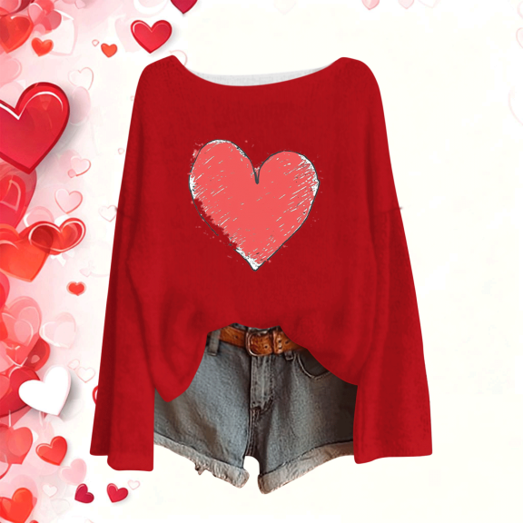 Mifsaly Valentine Sweatshirts for Women Letter Print Long Sleeve Shirts Loose Heart Graphic Pullover Tops Girlfriend Gifts Blouse Funny Festival Dressy Casual T Shirts 2026 Spring Fall Loungewear M