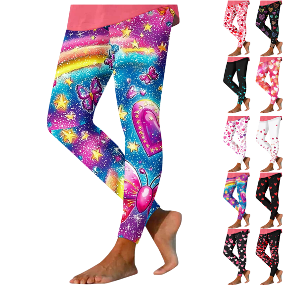 Mifsaly Valentine Yoga Pants Women Valentine's Day Leggings Hearts Print Workout Stretchy Pant Gym High Waist Tights Spring Summer Outfits