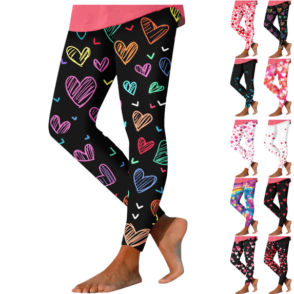Mifsaly Valentine Yoga Pants Women Valentine's Day Leggings Hearts Print Workout Stretchy Pant Gym High Waist Tights Spring Summer Outfits