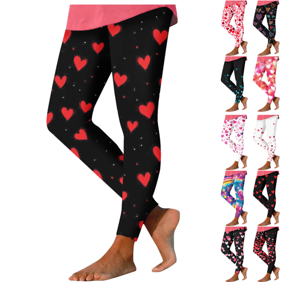Mifsaly Valentine Yoga Pants Women Valentine's Day Leggings Hearts Print Workout Stretchy Pant Gym High Waist Tights Spring Summer Outfits
