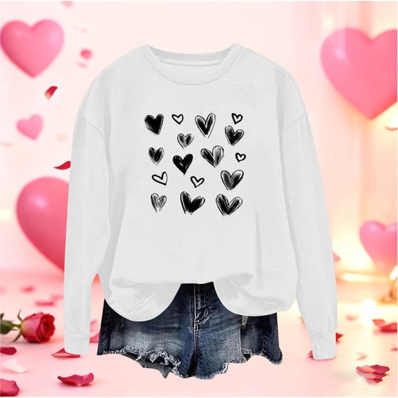 Mifsaly Valentine's Day Sweatshirt Women Long Sleeve Heart Print Shirt 2026 Oversized Crewneck Pullover Tops Casual Loose Party Spring Outfits