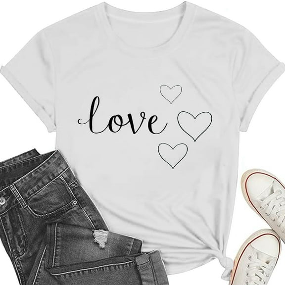 Mifsaly Valentines Day Gifts Shirts Women Crewneck Heart Graphic Tshirts Loose Short Sleeve Pullover Tops Wife Girlfriend Blouse Daily Fashion Spring Summer Streetwear XL