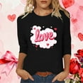 thumbnail image 1 of Mifsaly Valentines Day Shirts Women Bright Letter Print 3/4 Sleeve Tshirt Crewneck Loose Tunic Blouse Girlfriend Gifts Tops Pullover Work Going Out Funny Festival Daily Fashion Outfits S, 1 of 5