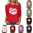 thumbnail image 1 of Mifsaly Valentines Day Shirts Women Bright Letter Print 3/4 Sleeve Tshirt Crewneck Loose Tunic Blouse Girlfriend Gifts Tops Pullover Work Going Out Funny Festival Daily Fashion Outfits S, 1 of 5