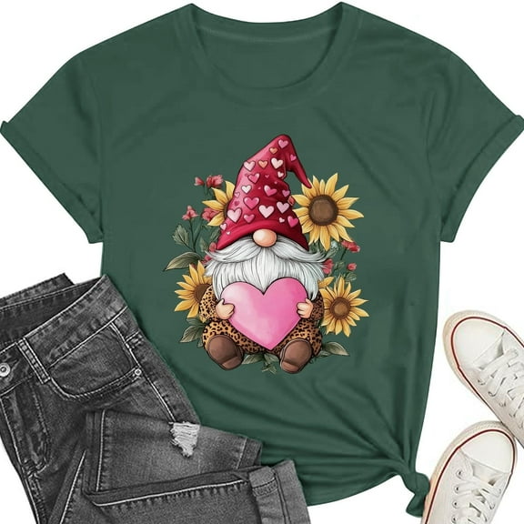 Mifsaly Valentines Shirt Women Short Sleeve Crewneck Heart Print Tops Pullover Daily Spring Summer Blouse Girlfriend Wife Gifts T-Shirts Funny Festival Loungewear M