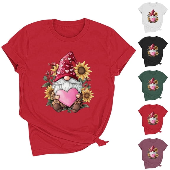 Mifsaly Valentines Shirt Women Short Sleeve Crewneck Heart Print Tops Pullover Daily Spring Summer Blouse Girlfriend Wife Gifts T-Shirts Funny Festival Loungewear XXL