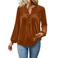 thumbnail image 1 of Mifsaly Velvet Blouses for Women 5 Buttons Pleated Velour Tops V-Neck Long Sleep Shirt Pullover Business Elegant T-Shirts Festival Party Fashion Top Coffee XXL, 1 of 8