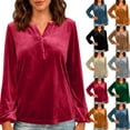 thumbnail image 1 of Mifsaly Velvet Blouses for Women Notched V-Neck Long Sleeve Velour Top Business Comfortable Elegant Shirt Elastic Cuffs Casual T-Shirts Going Out Travel Spring Fall Outfits S, 1 of 9