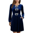 thumbnail image 1 of Mifsaly Velvet Long Sleeve Dress Women 3 Bowknots Elegant Velour Midi Dresses Cocktail Evening Party High Wasit Tunic Gowns Business Travel Festival Fashion Gown Outfits Dark Blue XL, 1 of 6