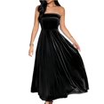 thumbnail image 1 of Mifsaly Velvet Strapless Dress Women Evening Gown Elegant Maxi Dresses Festival Cocktail Party Flowy Velour Dress Ruched Wedding Bridesmaid Fashion formal Outfits Black S, 1 of 4