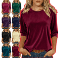 thumbnail image 1 of Mifsaly Velvet Tops for Women Business Elegant Ribbed 3/4 Sleeve Velour Blouse Loose Tunic Crewneck Pullover Top Festival Party Fashion T-Shirts Work Travel Shirt Wine XXL, 1 of 6
