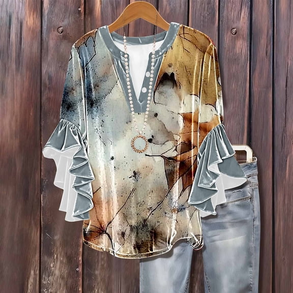 Mifsaly Velvet Tops for Women Polka-Dot V-Neck Velour Blouse Ruffled Half Sleeves Elegant Business Shirts 3/4 Batwing Sleeve T-Shirts Spring Summer Office Outfits XXL