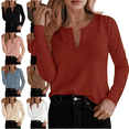 thumbnail image 1 of Mifsaly Waffle-Knit Tops for Women Keyhole Neck Long Sleeve T-Shirts Business Soft Comfortable Blouse Casual Loose Fit T-Shirts Going Out Fashion Streetwear Red, 1 of 5