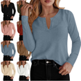 thumbnail image 1 of Mifsaly Waffle-Knit Tops for Women Keyhole Neck Long Sleeve T-Shirts Business Soft Comfortable Blouse Casual Loose Fit T-Shirts Going Out Fashion Streetwear Light Blue, 1 of 5
