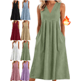 thumbnail image 1 of Mifsaly White Linen Dresses for Women V-Neck Midi Sleeveless Dress Lightweight Casual Everyday Work Flowy Beach Sundress with Pockets L, 1 of 5