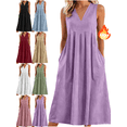 thumbnail image 1 of Mifsaly White Linen Dresses for Women V-Neck Midi Sleeveless Dress Lightweight Casual Everyday Work Flowy Beach Sundress with Pockets S, 1 of 5