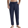 thumbnail image 1 of Mifsaly White Linen Pants Men Elastic Waist Straight Leg Beach Pant Lightweight Everyday Work Trousers Summer Vacation Clothes with Pockets XL, 1 of 5