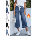thumbnail image 1 of Mifsaly Wide Leg Capri Jeans for Women Baggy Drawstring Elastic Waist Cropped Denim Pants Relaxed Fit Summer Casual Daily Streetwear Crop Trousers with Pockets M, 1 of 6