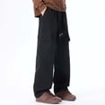 thumbnail image 1 of Mifsaly Wide Leg Cargo Pants Men Oversized Loose Casual Pant Drawstring Elastic Waist Baggy Hip Hop Streetwear Trousers with Multi Pockets L, 1 of 9