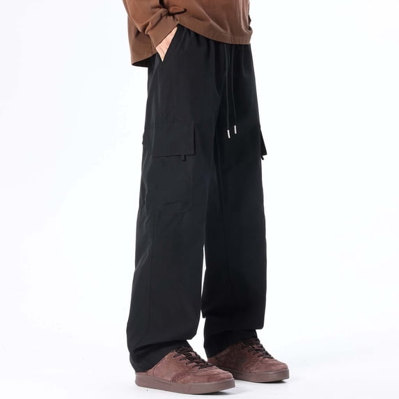 Mifsaly Wide Leg Cargo Pants Men Oversized Loose Casual Pant Drawstring Elastic Waist Baggy Hip Hop Streetwear Trousers with Multi Pockets L