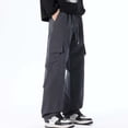 thumbnail image 1 of Mifsaly Wide Leg Cargo Pants Men Oversized Loose Casual Pant Drawstring Elastic Waist Baggy Hip Hop Streetwear Trousers with Multi Pockets M, 1 of 6
