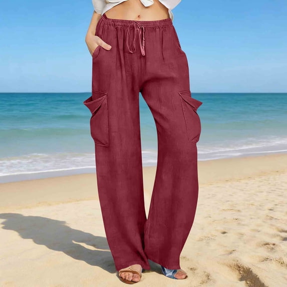 Mifsaly Wide Leg Cargo Pants Women High Waisted Denim Pant Summer Vacation Casual Loose Jeans Breathable Lightweight Baggy Streetwear Sweatpants with Multi Pockets L