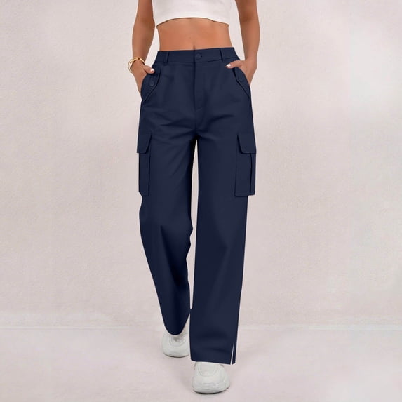 Mifsaly Wide Leg Cargo Pants for Women with Multi Pockets High Waisted Outdoor Hiking Pant Relaxed Fit Going Out Travel Casual Summer Clothes Navy,XXL