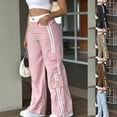 thumbnail image 1 of Mifsaly Wide Leg Cargo Pants for Women Side Striped High Waist Pant Going Out Summer Lounge Trousers Y2K Trendy Streetwear with Multi Pockets M, 1 of 9