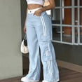 thumbnail image 1 of Mifsaly Wide Leg Cargo Pants for Women Side Striped High Waist Pant Going Out Summer Lounge Trousers Y2K Trendy Streetwear with Multi Pockets S, 1 of 6