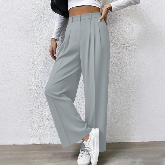 Mifsaly Wide Leg Dress Pants Women Pleated High Waist formal Pants Clean Lines Business Occasion Work office Long Trousers with Pockets XL