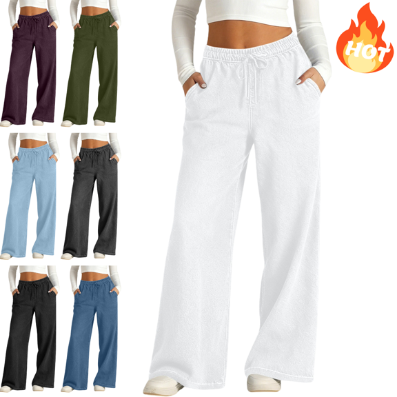 Mifsaly Wide Leg Jeans Women High Waist Denim Pants Drawstring Wide Leg Sweatpants Casual Work Baggy Stretchy Pant with Pockets Fashion Spring Summer Clothes