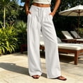 thumbnail image 1 of Mifsaly Wide Leg Linen Pants for Women Drawstring Elastic Waist Palazzo Pants Lightweight Casual Lounge Beach Summer Bottoms with Pockets White,XL, 1 of 6